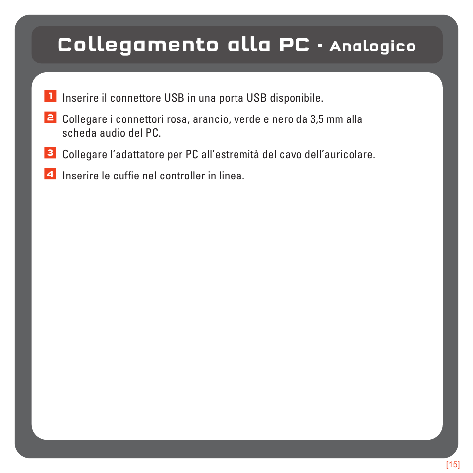 Collegamento alla pc, Analogico | TRITTON 720+ 7.1 Surround Headset User Manual | Page 102 / 175