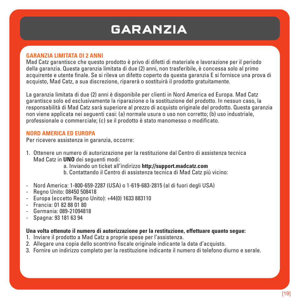 Garanzia | TRITTON 720+ 7.1 Surround Headset User Manual | Page 106 / 175