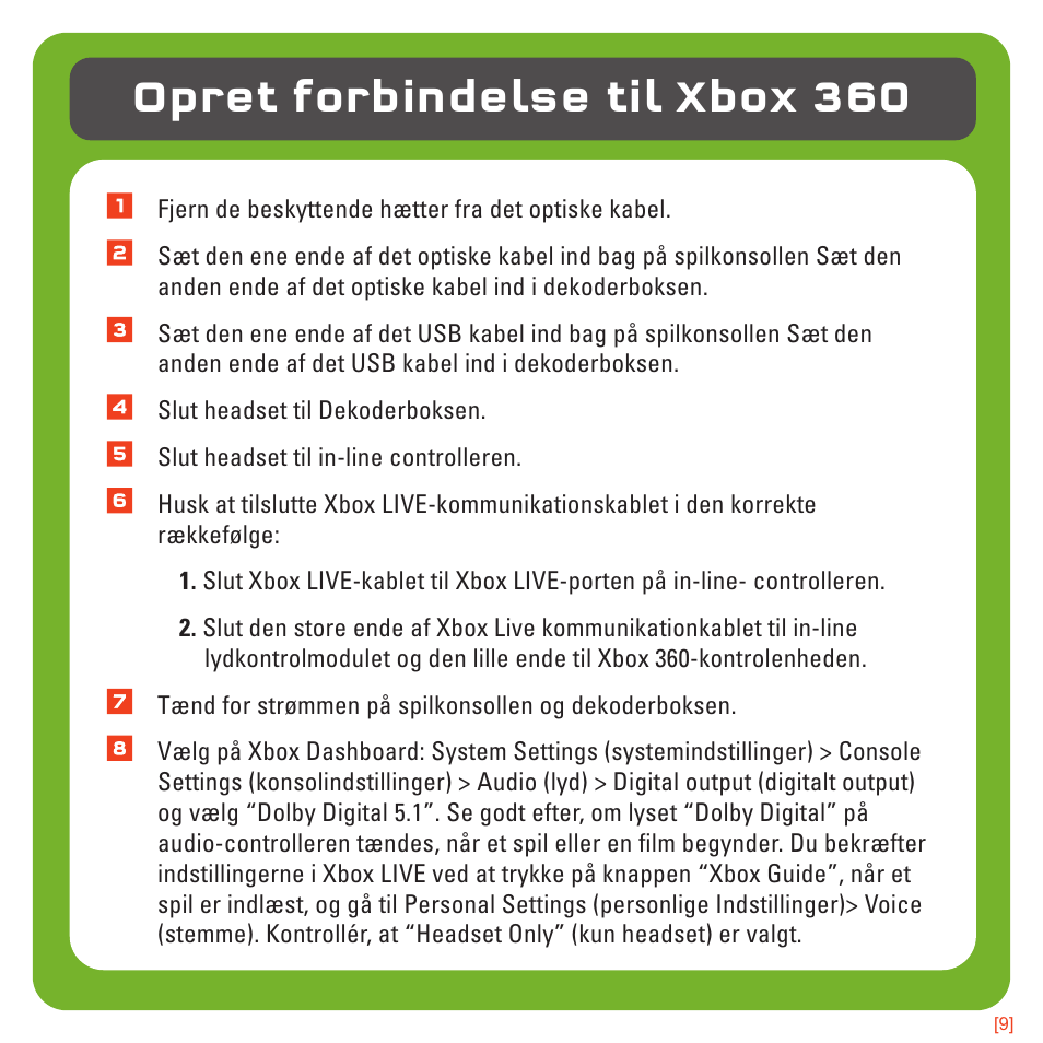 Opret forbindelse til xbox 360 | TRITTON 720+ 7.1 Surround Headset User Manual | Page 118 / 175