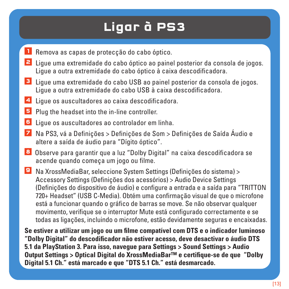 Ligar à ps3 | TRITTON 720+ 7.1 Surround Headset User Manual | Page 144 / 175