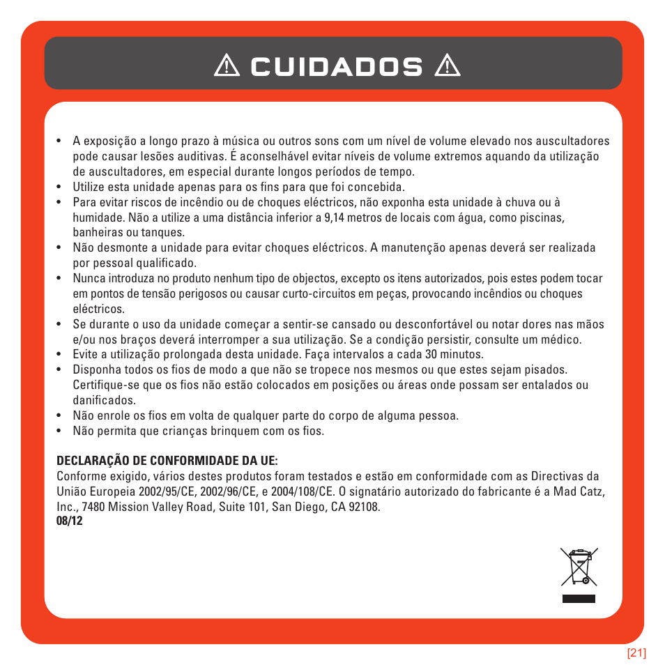 Cuidados | TRITTON 720+ 7.1 Surround Headset User Manual | Page 152 / 175
