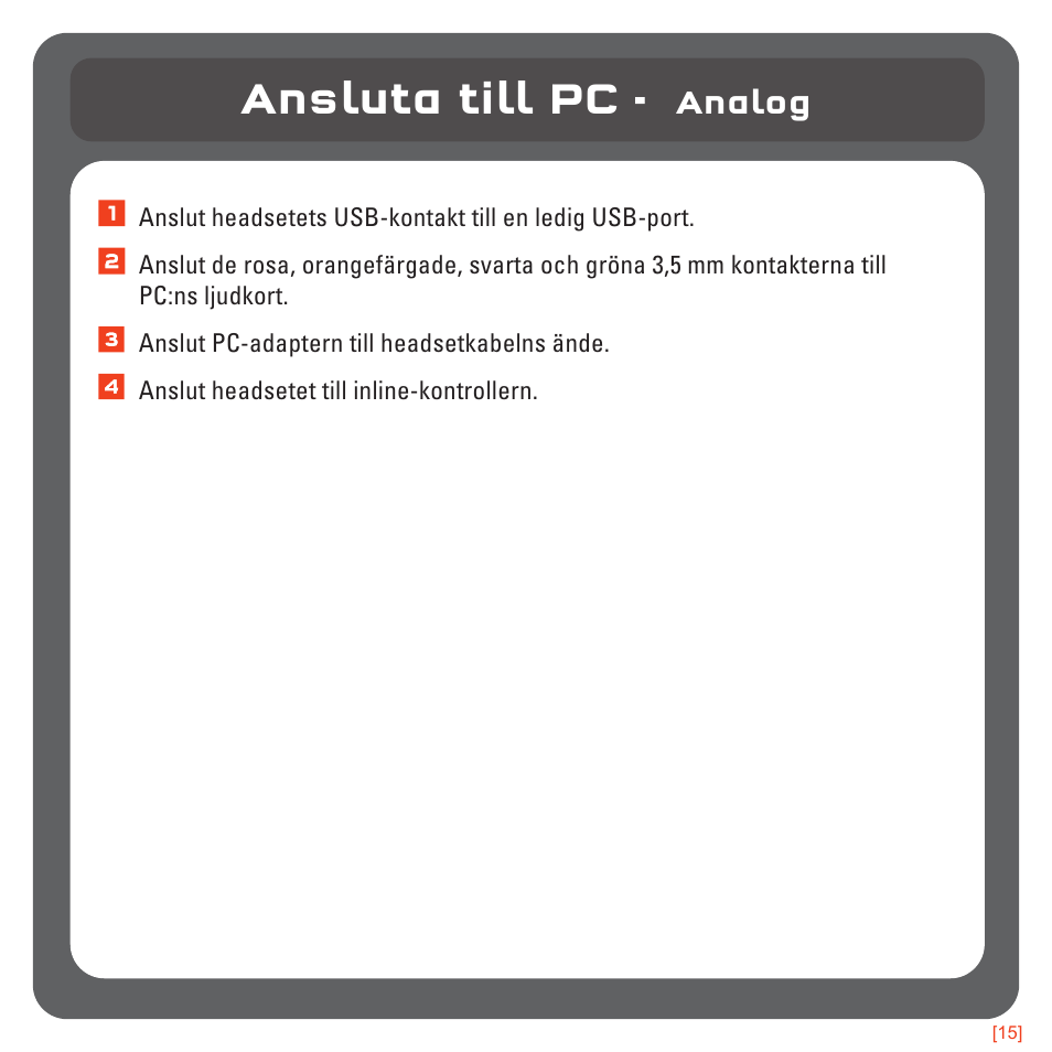 Ansluta till pc, Analog | TRITTON 720+ 7.1 Surround Headset User Manual | Page 168 / 175