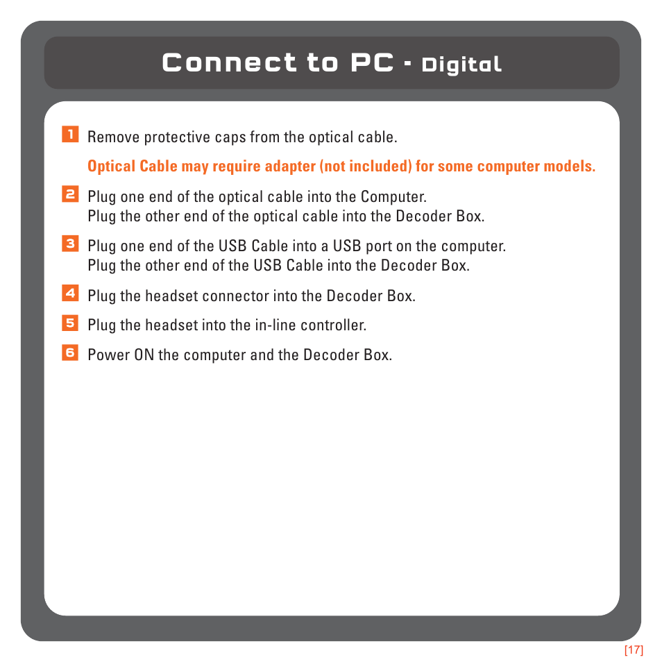 Connect to pc, Digital | TRITTON 720+ 7.1 Surround Headset User Manual | Page 17 / 175