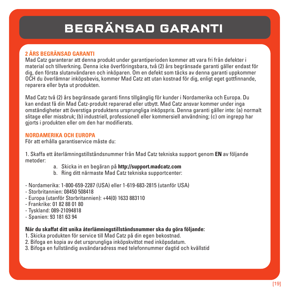 Begränsad garanti | TRITTON 720+ 7.1 Surround Headset User Manual | Page 172 / 175