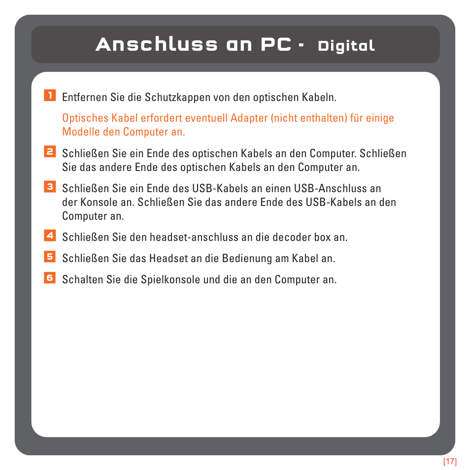 Anschluss an pc, Digital | TRITTON 720+ 7.1 Surround Headset User Manual | Page 40 / 175