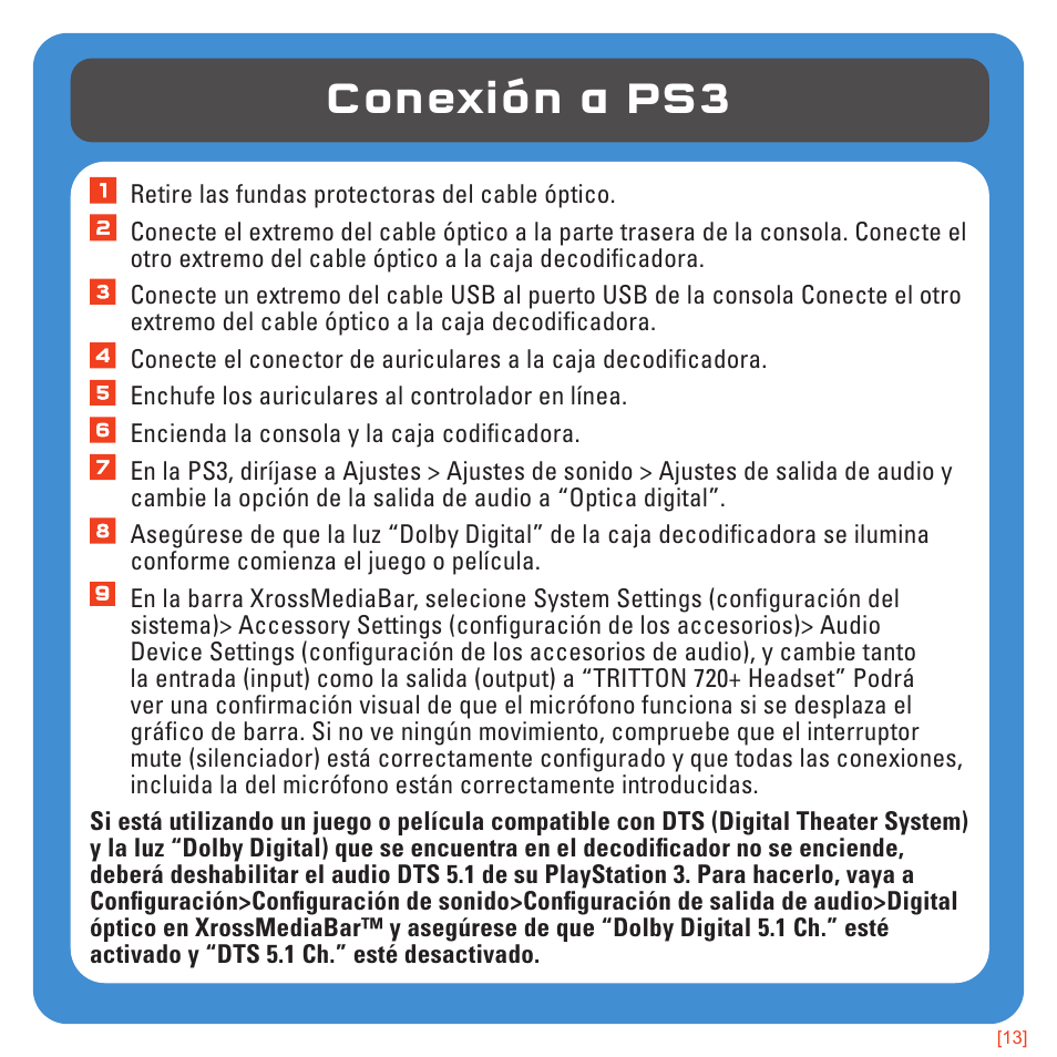 Conexión a ps3 | TRITTON 720+ 7.1 Surround Headset User Manual | Page 77 / 175