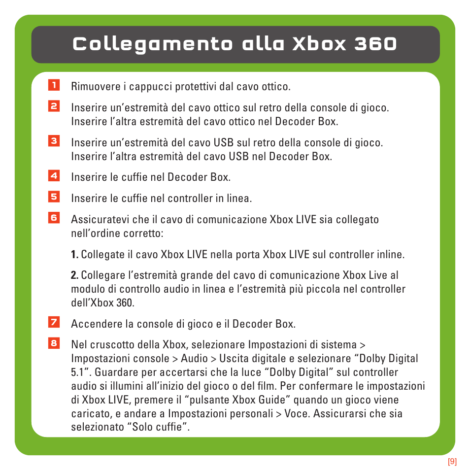 Collegamento alla xbox 360 | TRITTON 720+ 7.1 Surround Headset User Manual | Page 96 / 175