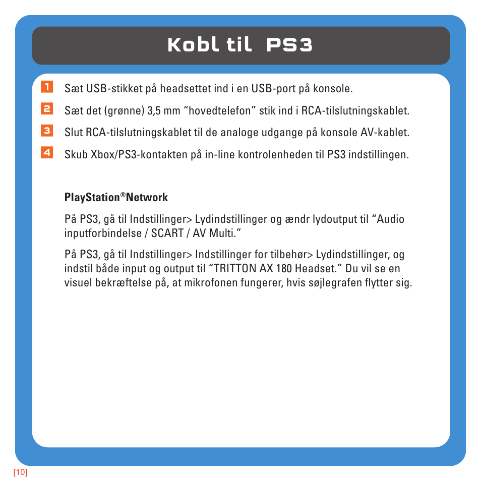 Kobl til ps3 | TRITTON AX180 Universal Gaming Headset User Manual | Page 108 / 155