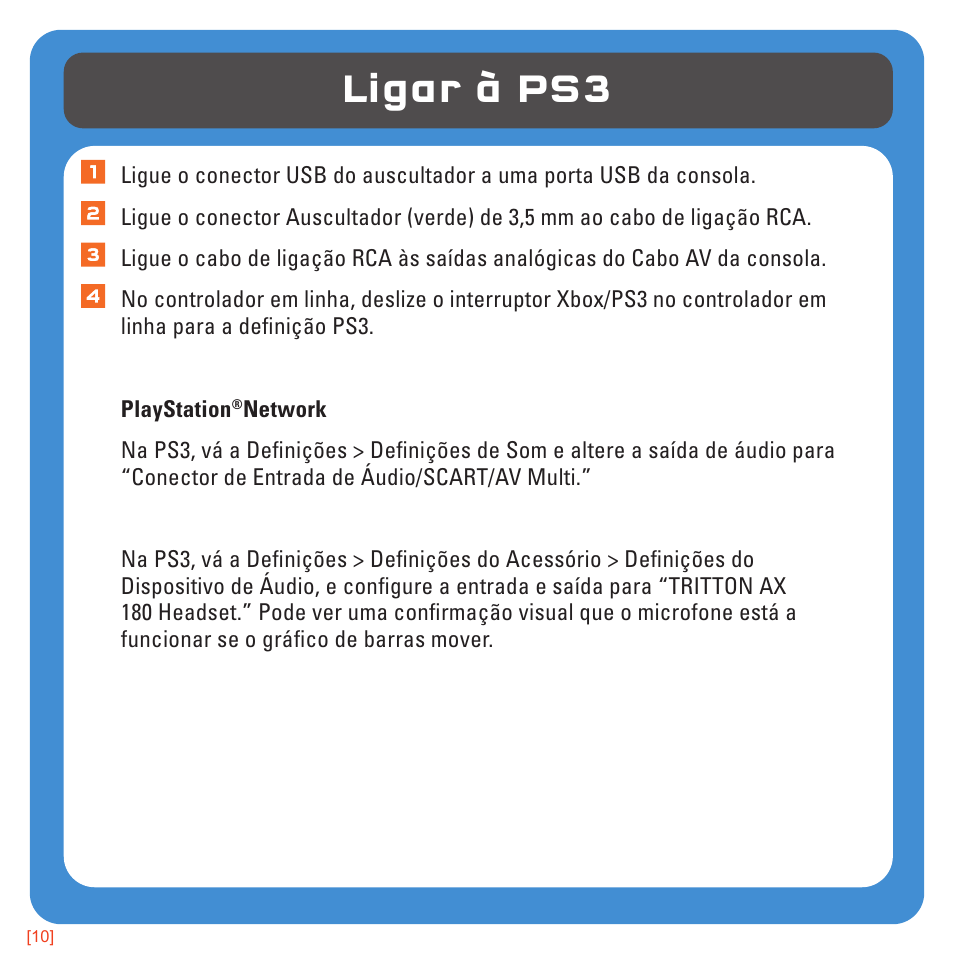 Ligar à ps3 | TRITTON AX180 Universal Gaming Headset User Manual | Page 127 / 155