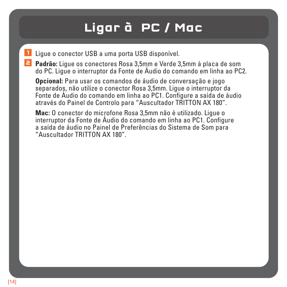 Ligar à pc / mac | TRITTON AX180 Universal Gaming Headset User Manual | Page 131 / 155