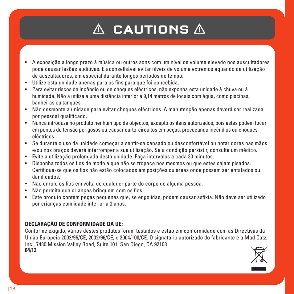 Cautions | TRITTON AX180 Universal Gaming Headset User Manual | Page 135 / 155