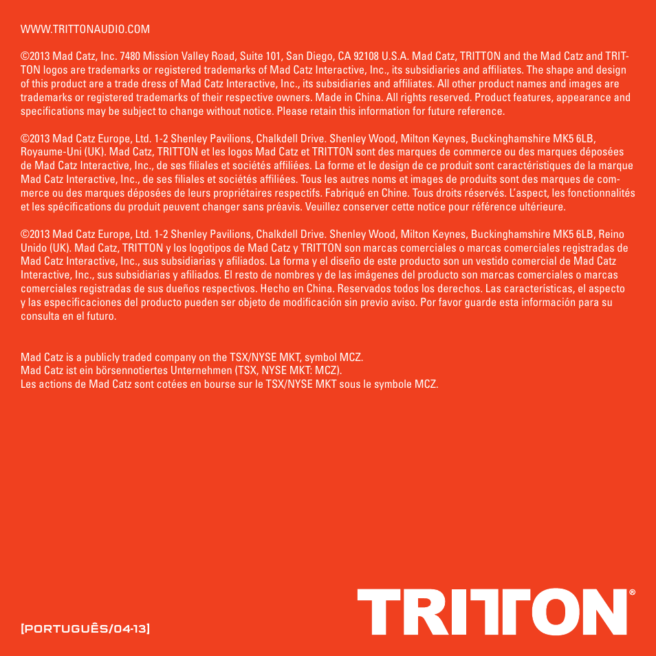 TRITTON AX180 Universal Gaming Headset User Manual | Page 136 / 155