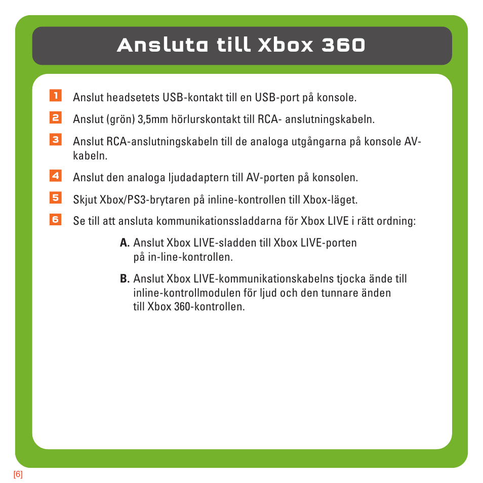 Ansluta till xbox 360 | TRITTON AX180 Universal Gaming Headset User Manual | Page 142 / 155