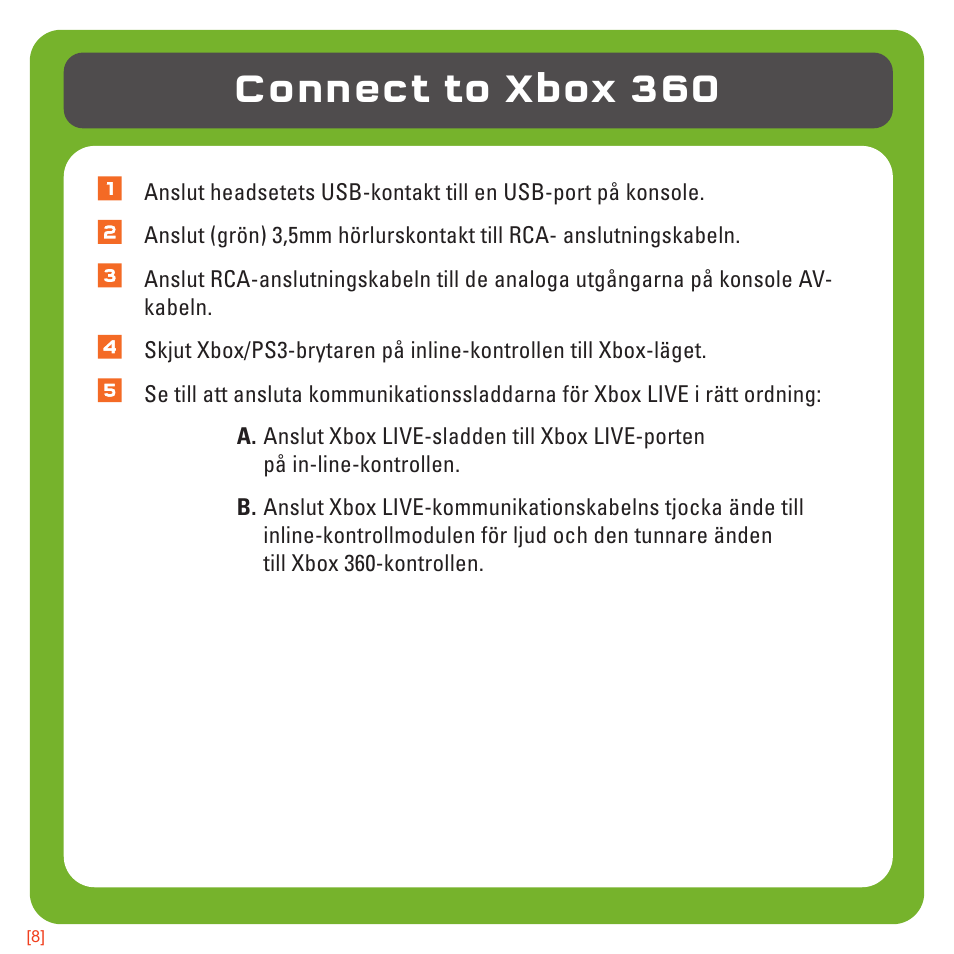 Connect to xbox 360 | TRITTON AX180 Universal Gaming Headset User Manual | Page 144 / 155