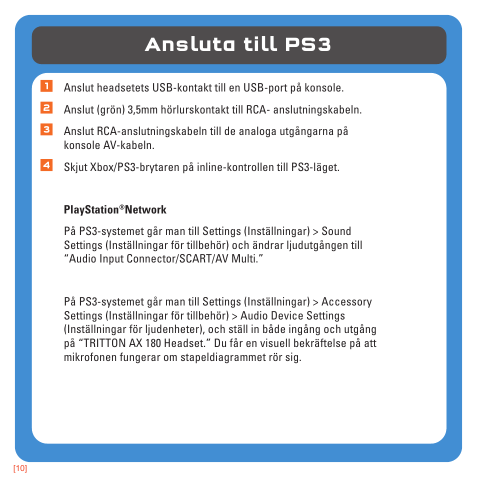 Ansluta till ps3 | TRITTON AX180 Universal Gaming Headset User Manual | Page 146 / 155