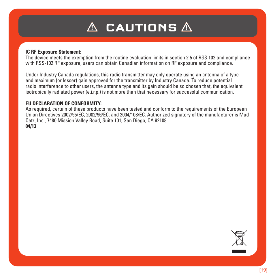 Cautions | TRITTON AX180 Universal Gaming Headset User Manual | Page 19 / 155