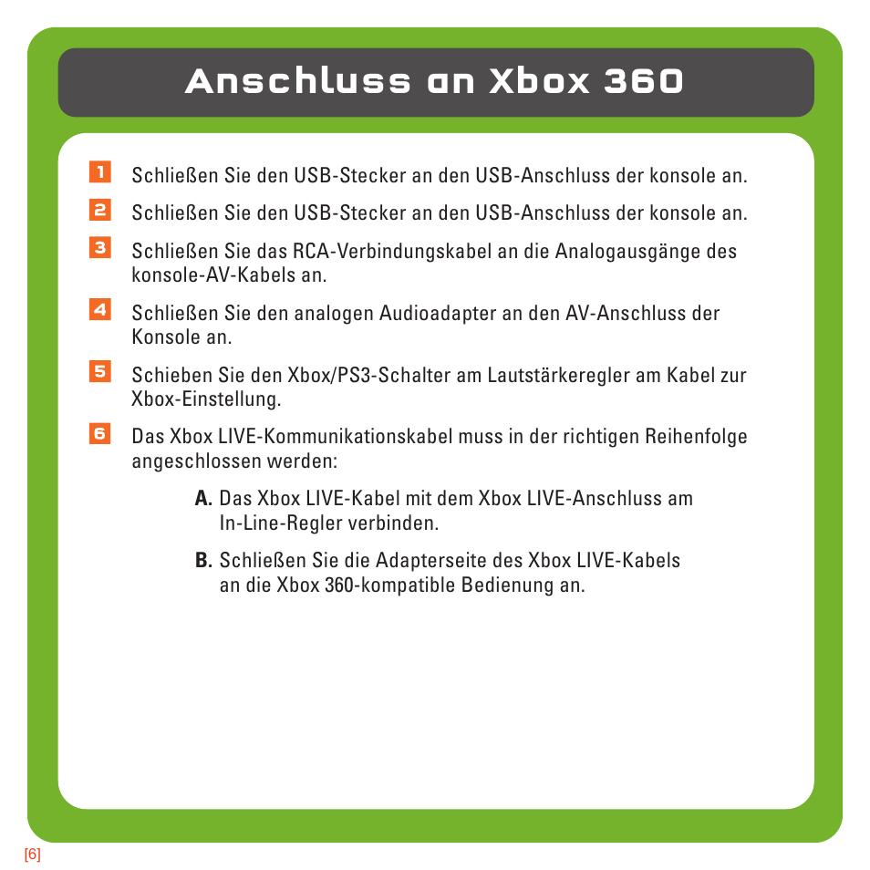 Anschluss an xbox 360 | TRITTON AX180 Universal Gaming Headset User Manual | Page 46 / 155