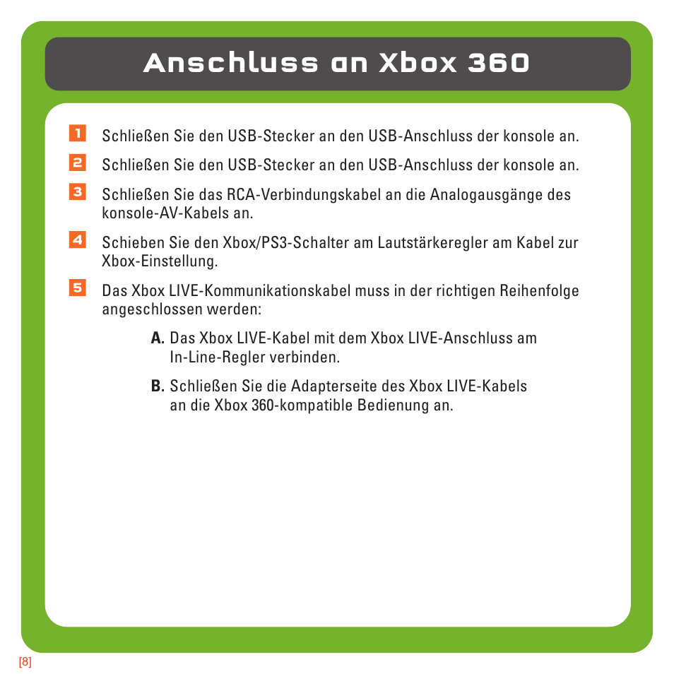 Anschluss an xbox 360 | TRITTON AX180 Universal Gaming Headset User Manual | Page 48 / 155