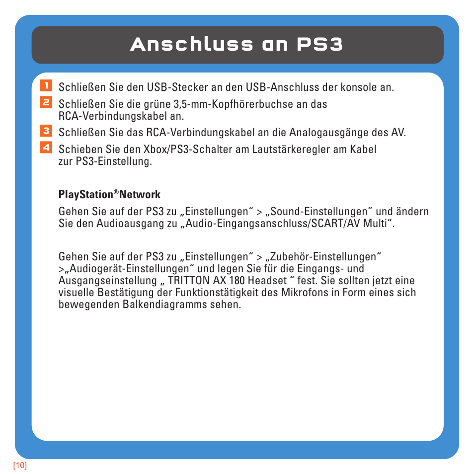 Anschluss an ps3 | TRITTON AX180 Universal Gaming Headset User Manual | Page 50 / 155