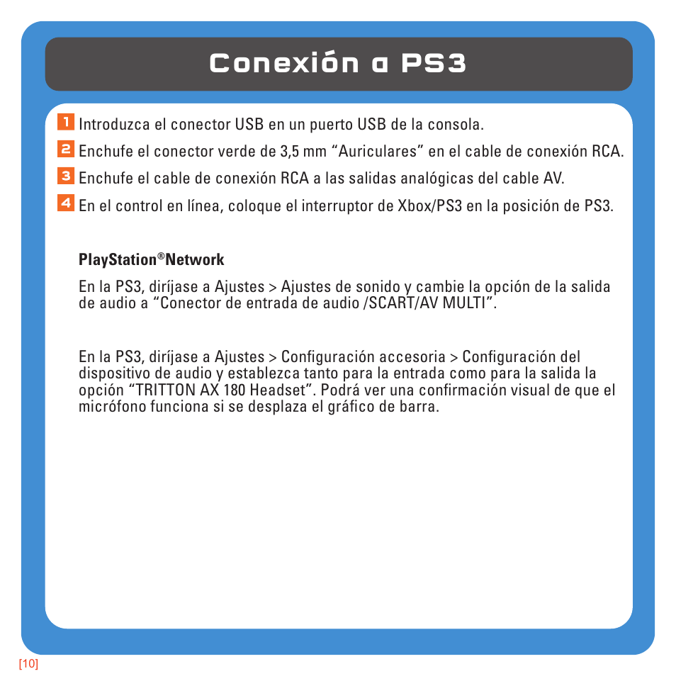 Conexión a ps3 | TRITTON AX180 Universal Gaming Headset User Manual | Page 69 / 155