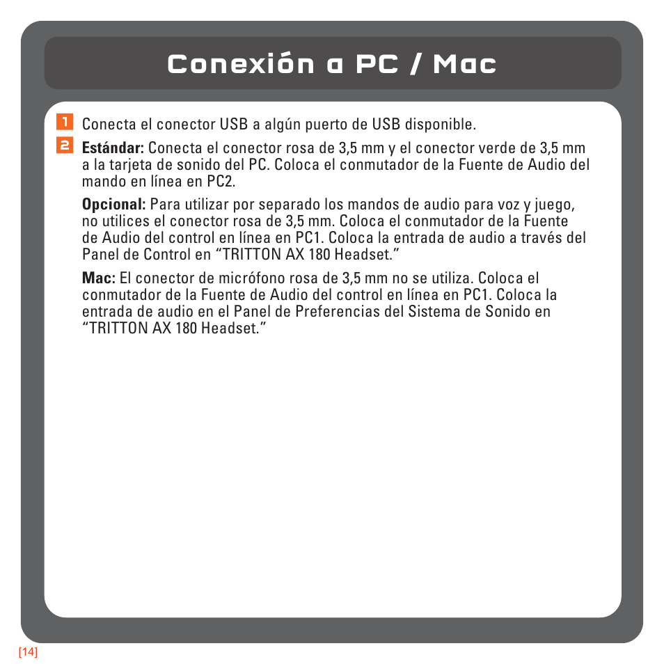 Conexión a pc / mac | TRITTON AX180 Universal Gaming Headset User Manual | Page 73 / 155