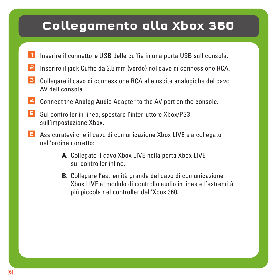 Collegamento alla xbox 360 | TRITTON AX180 Universal Gaming Headset User Manual | Page 85 / 155