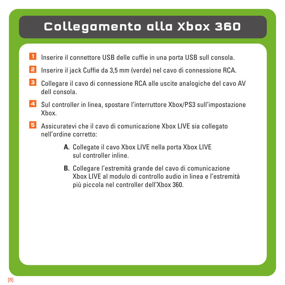 Collegamento alla xbox 360 | TRITTON AX180 Universal Gaming Headset User Manual | Page 87 / 155