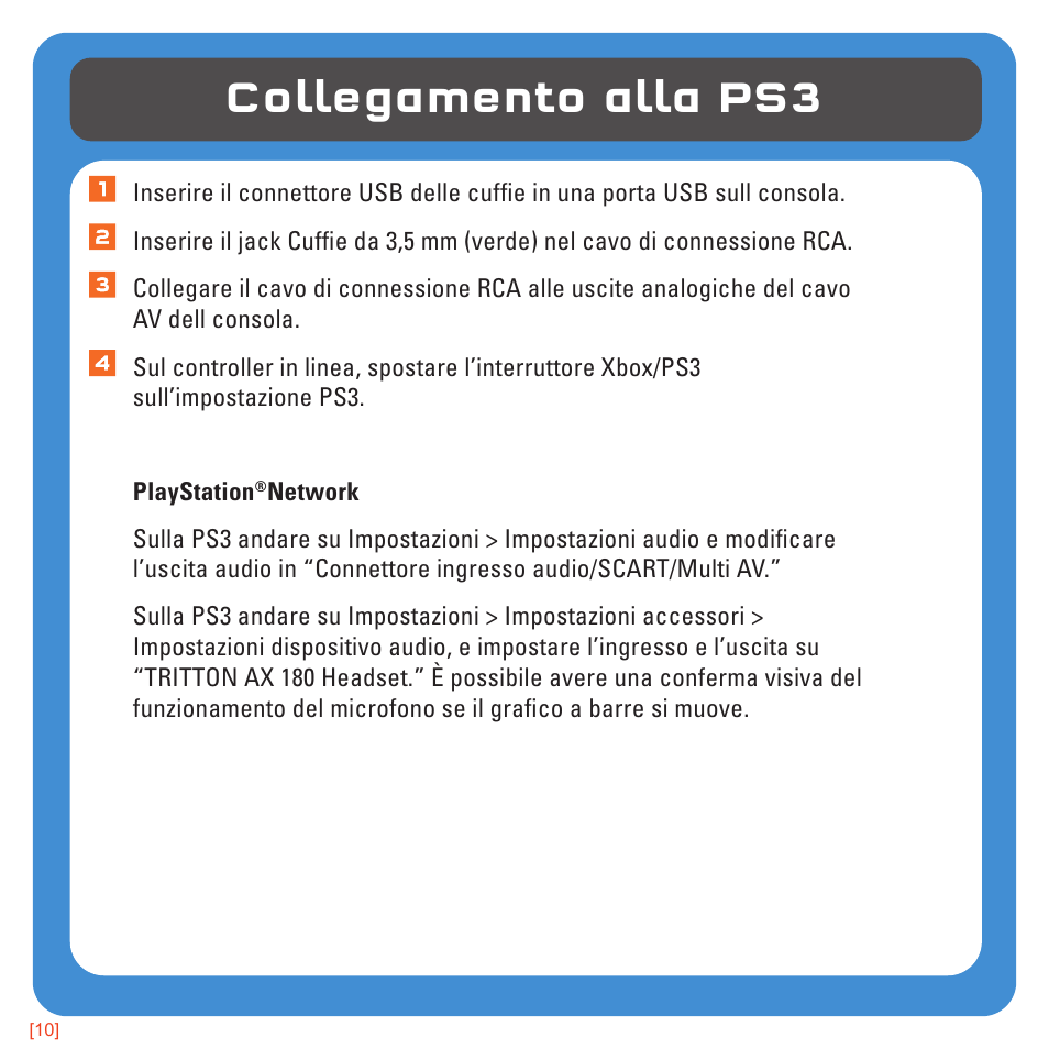 Collegamento alla ps3 | TRITTON AX180 Universal Gaming Headset User Manual | Page 89 / 155