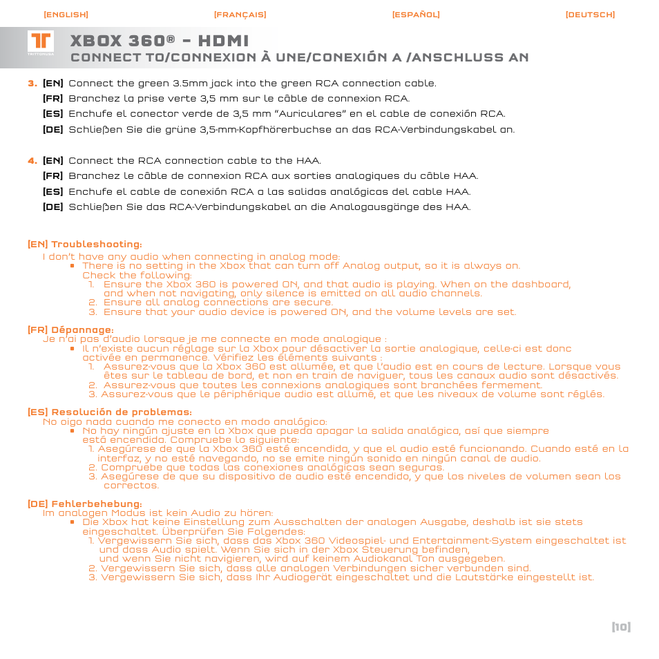 Xbox 360® – hdmi | TRITTON AX120 Gaming headset User Manual | Page 11 / 30