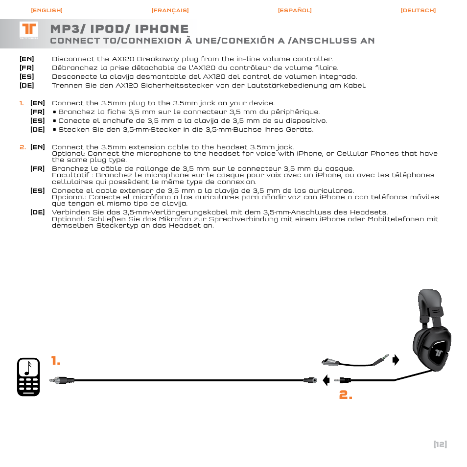Mp3/ ipod/ iphone | TRITTON AX120 Gaming headset User Manual | Page 13 / 30