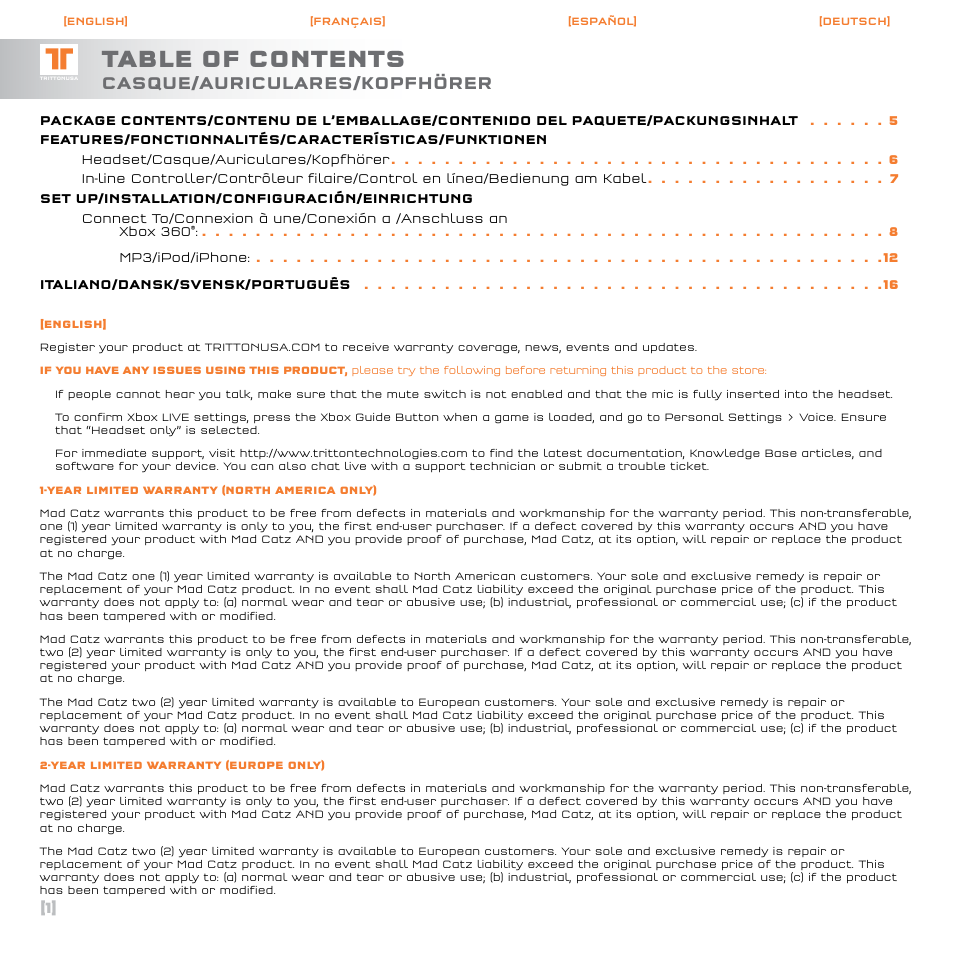 TRITTON AX120 Gaming headset User Manual | Page 2 / 30