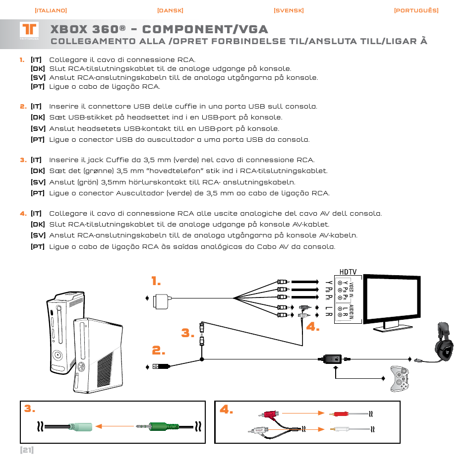 Xbox 360® – component/vga, Component/vga/composite | TRITTON AX120 Gaming headset User Manual | Page 22 / 30
