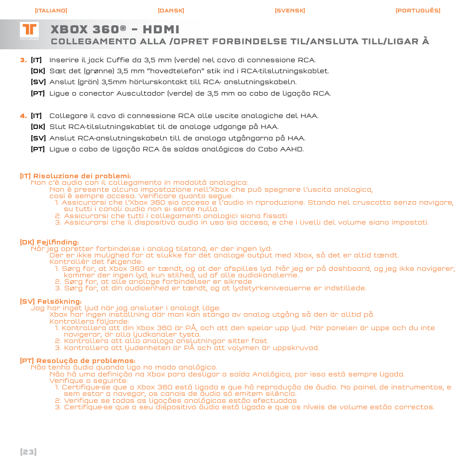 Xbox 360® – hdmi | TRITTON AX120 Gaming headset User Manual | Page 24 / 30