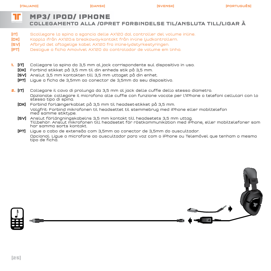 Mp3/ ipod/ iphone | TRITTON AX120 Gaming headset User Manual | Page 26 / 30