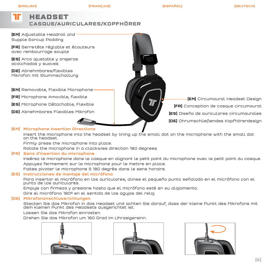 Headset, Casque/auriculares/kopfhörer | TRITTON AX120 Gaming headset User Manual | Page 7 / 30