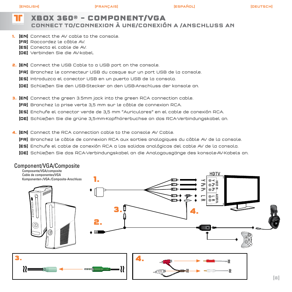 Xbox 360® – component/vga, Component/vga/composite | TRITTON AX120 Gaming headset User Manual | Page 9 / 30
