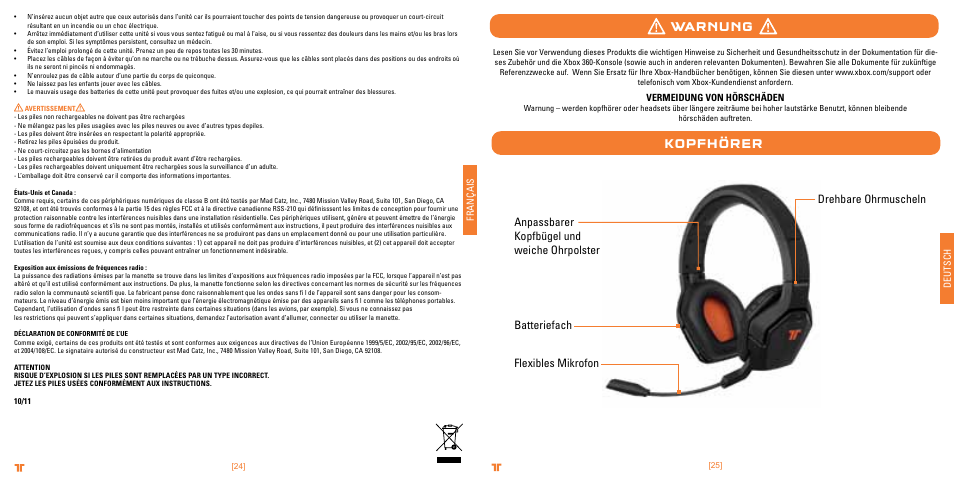 Warnung kopfhörer | TRITTON Primer Wireless Stereo Headset User Manual | Page 13 / 43