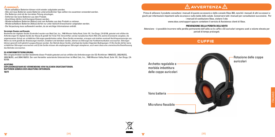 Cuffie avvertenza | TRITTON Primer Wireless Stereo Headset User Manual | Page 18 / 43