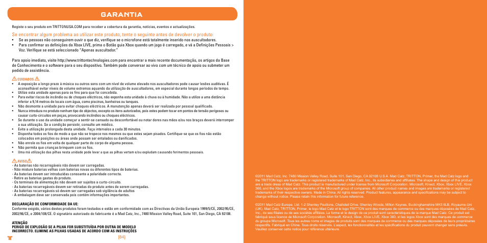 Garantia | TRITTON Primer Wireless Stereo Headset User Manual | Page 43 / 43