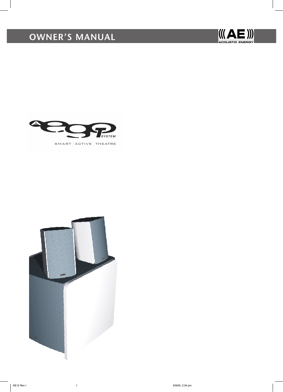 Acoustic Energy Aego-T User Manual | 8 pages