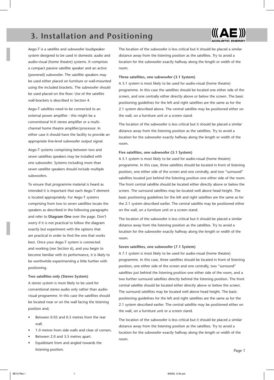 Acoustic Energy Aego-T User Manual | Page 3 / 8