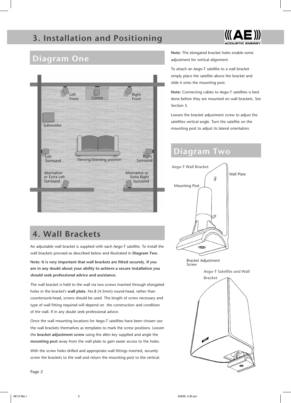 Diagram one 4. wall brackets | Acoustic Energy Aego-T User Manual | Page 4 / 8