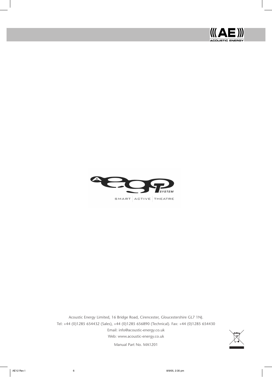 Acoustic Energy Aego-T User Manual | Page 8 / 8