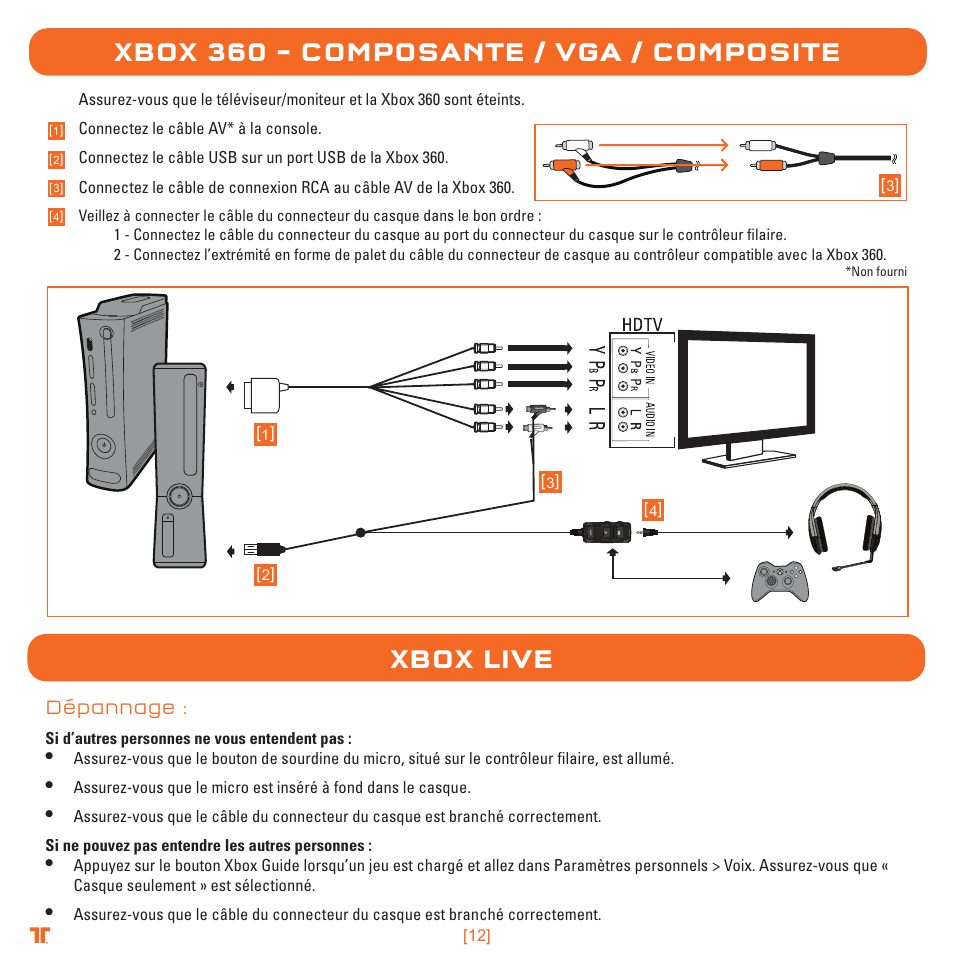 Xbox 360 – composante / vga / composite, Xbox live | TRITTON Detonator Stereo Gaming Headset User Manual | Page 12 / 56