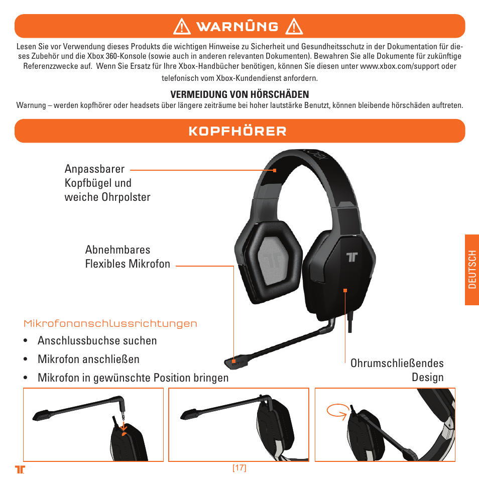 Warnûng kopfhörer | TRITTON Detonator Stereo Gaming Headset User Manual | Page 17 / 56