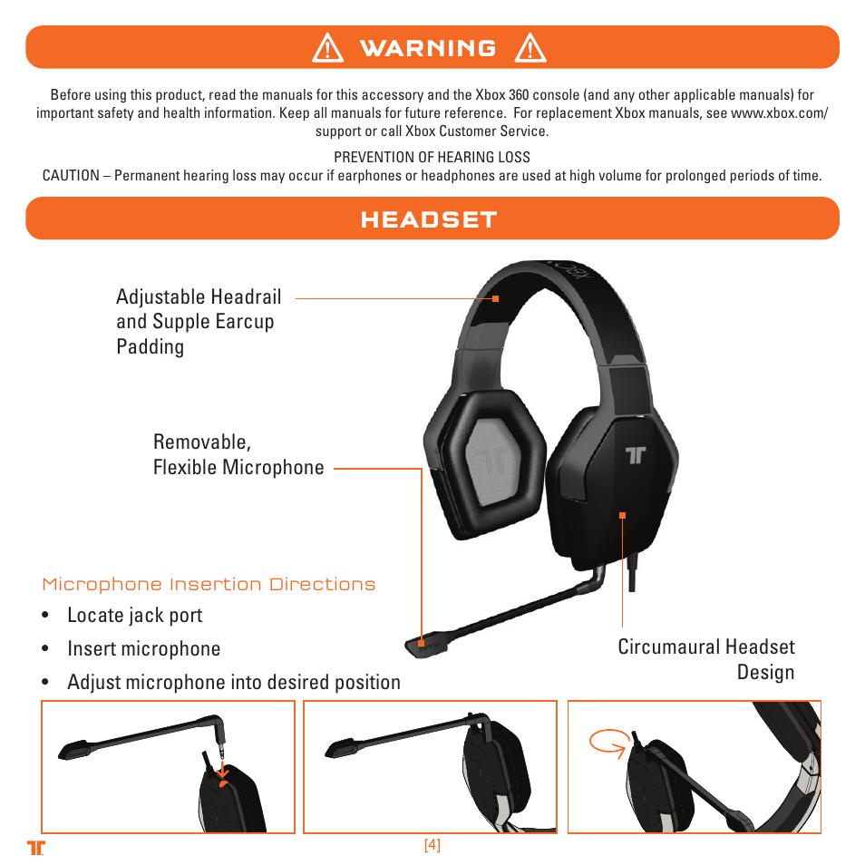 Warning headset | TRITTON Detonator Stereo Gaming Headset User Manual | Page 4 / 56