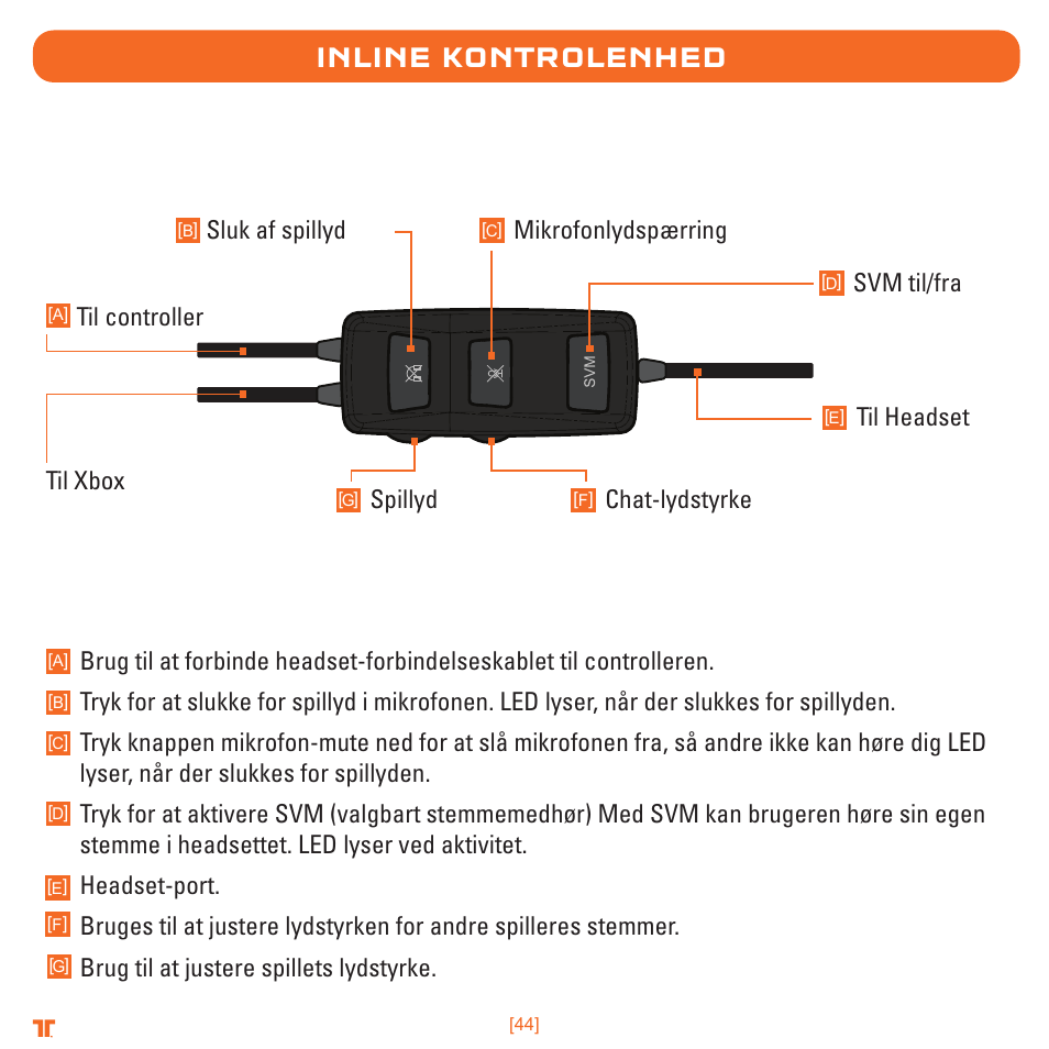 Inline kontrolenhed | TRITTON Detonator Stereo Gaming Headset User Manual | Page 44 / 56