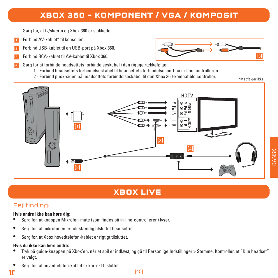 Xbox 360 – komponent / vga / komposit, Xbox live | TRITTON Detonator Stereo Gaming Headset User Manual | Page 45 / 56