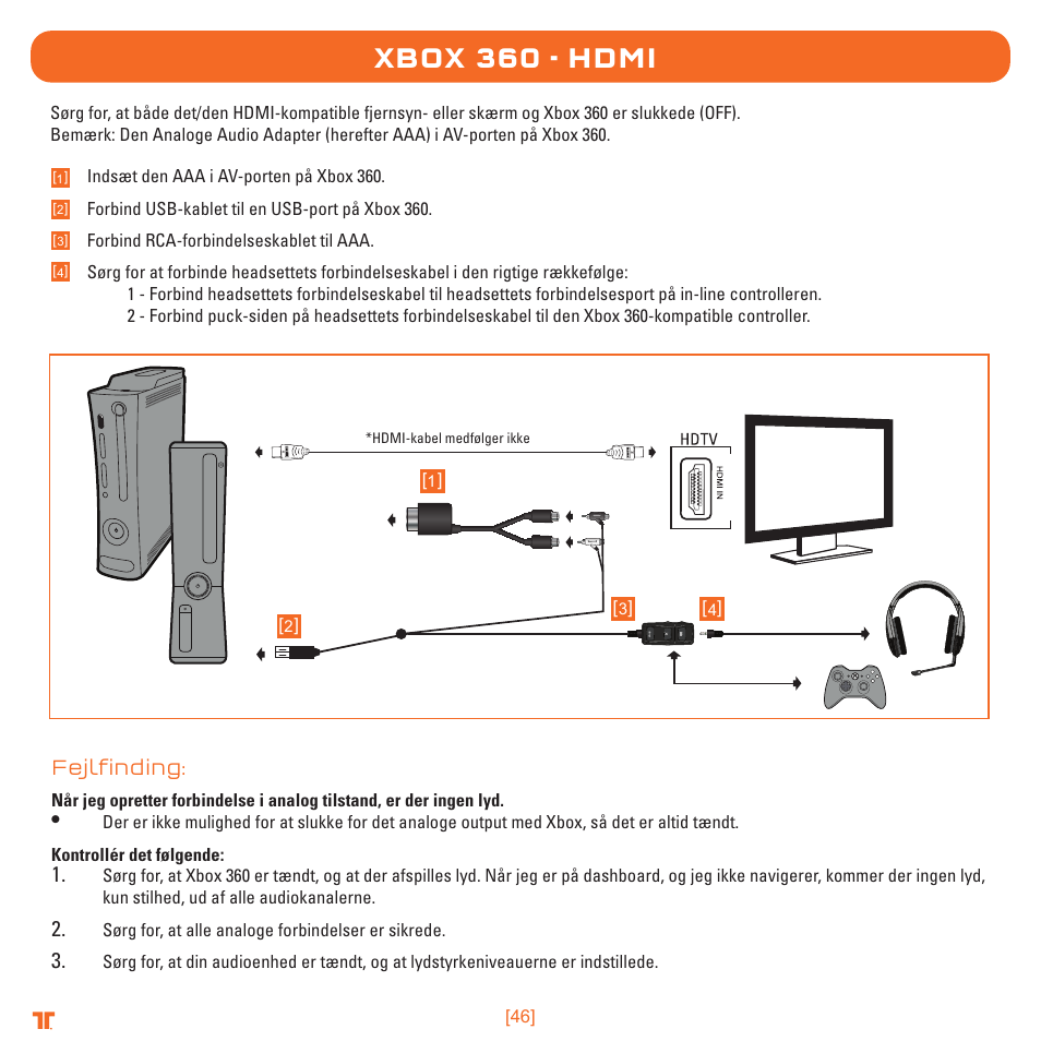 Xbox 360 - hdmi, Fejlfinding | TRITTON Detonator Stereo Gaming Headset User Manual | Page 46 / 56