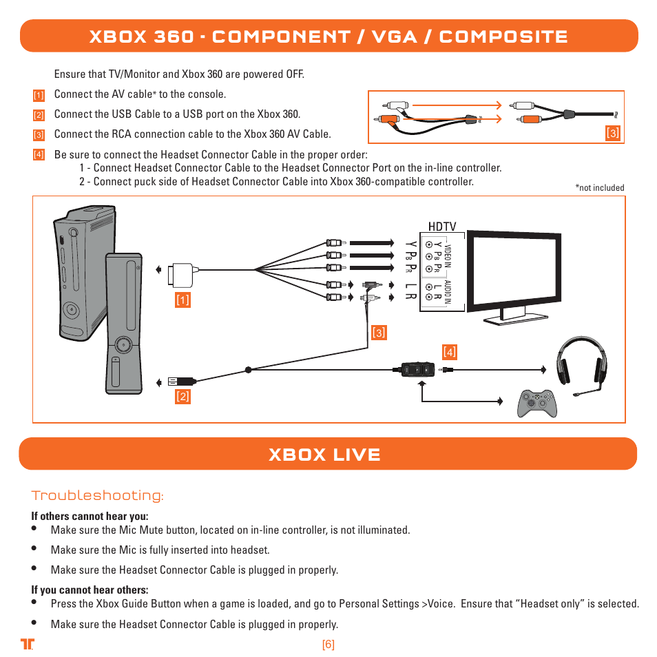 Xbox 360 - component / vga / composite, Xbox live | TRITTON Detonator Stereo Gaming Headset User Manual | Page 6 / 56